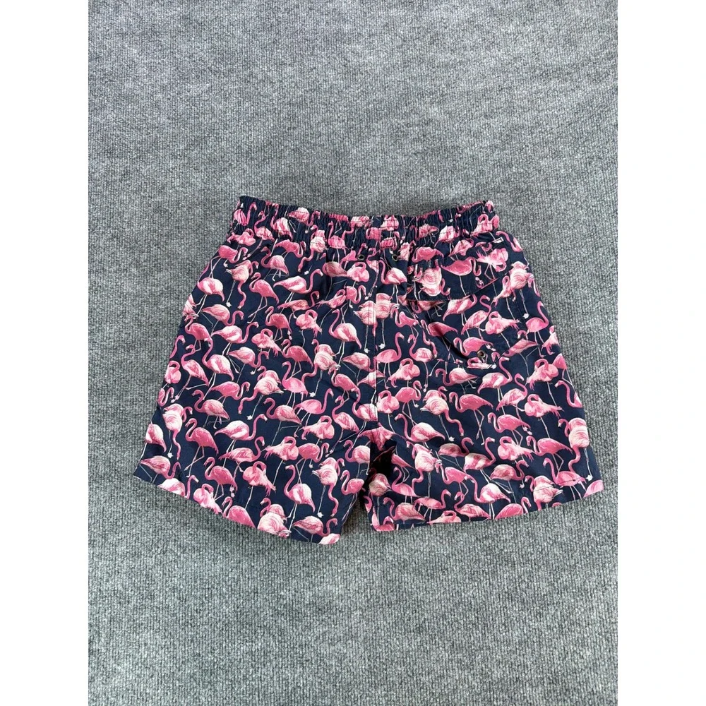 Trunks Surf & Swim Co‎ Mens Pink Flamingo Print Swim Trunks Navy Blue Medium 5in